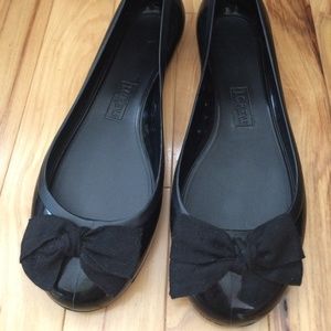 J.Crew Black Bow Plastic Rainy Day Ballet Flats